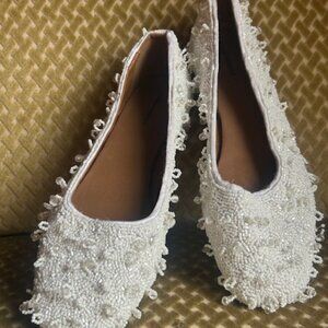 Free People Collection Weekends Out Embellished Beaded White Flats NEW